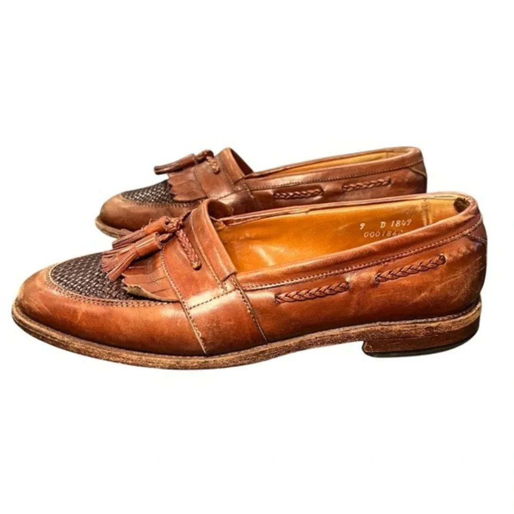 Allen Edmonds Cody Slip On Loafer Tassel Shoes Woven Leather Brown Size 9D 1849